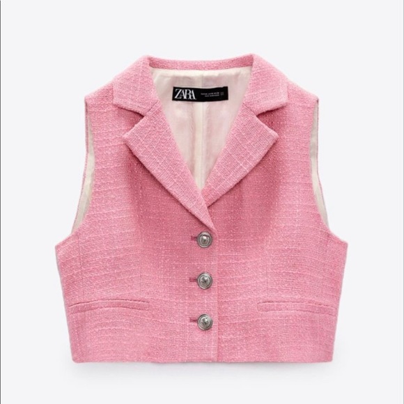 Zara Jackets & Coats Zara Pink Large Vest Tweed Textured Metallic